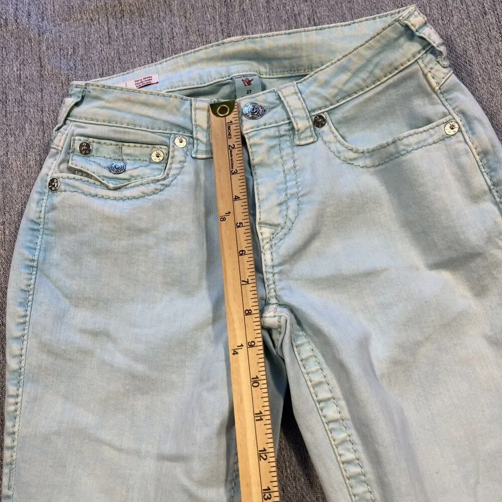 True Religion Jennie Curvy Skinny Short SE Ricky Jeans Size 27 Aqua/Turquoise